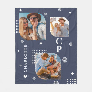 Monogram Naam 3 Foto Collage Trendy Fleece Deken