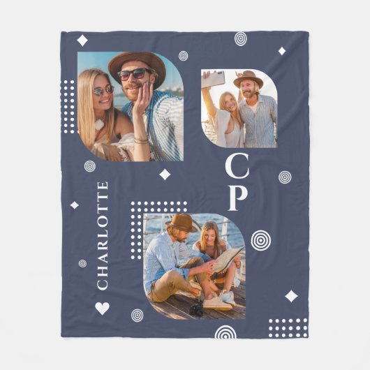 Monogram Naam 3 Foto Collage Trendy Fleece Deken (Voorkant)