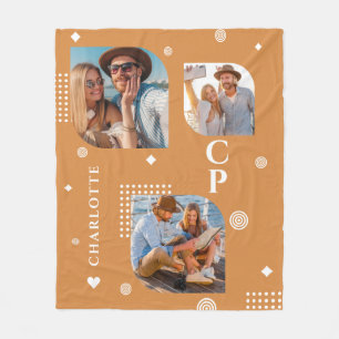 Monogram Naam 3 Foto Collage Trendy Fleece Deken