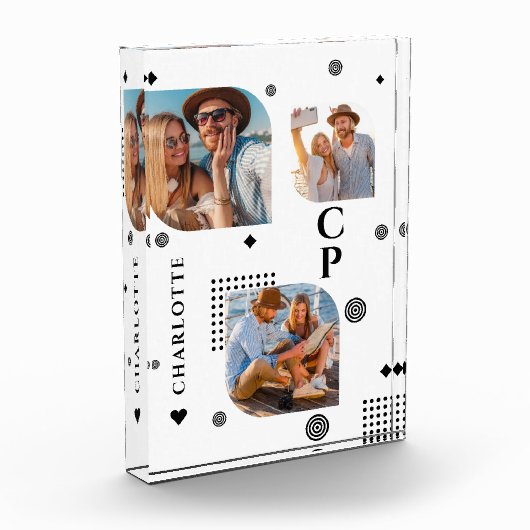 Monogram Naam 3 Foto Collage Trendy Foto Blokken (Links)