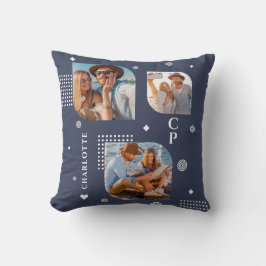 Monogram Naam 3 Foto Collage Trendy Kussen