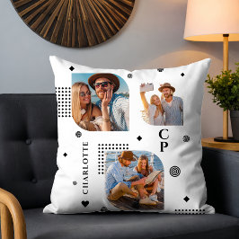 Monogram Naam 3 Foto Collage Trendy Kussen