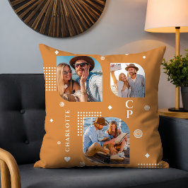 Monogram Naam 3 Foto Collage Trendy Kussen