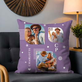 Monogram Naam 3 Foto Collage Trendy Kussen