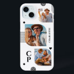 Monogram Naam 3 Foto Collage Trendy Modern iPhone 15 Mini Hoesje<br><div class="desc">Monogram Naam 3 Fotocollage Trendy Moderne iPhone 15 Plus telefoonhoesjes beschikt over een fotocollage van drie van uw favoriete foto's met uw persoonlijke naam en monogram in elegant zwart script. Personaliseer door de tekst in de tekstvakken te bewerken. Perfect voor verjaardagen, kerst, Moederdag en meer. FOTO TIP: centreer je foto's...</div>