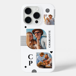 Monogram Naam 3 Foto Collage Trendy Modern iPhone 15 Pro Case