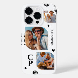 Monogram Naam 3 Foto Collage Trendy Modern Case-Mate iPhone 14 Pro Hoesje