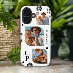 Monogram Naam 3 Foto Collage Trendy Modern iPhone 16 Hoesje<br><div class="desc">Monogram Name 3 Photo Collage Trendy Modern Phone 16 Hoesjes heeft een fotocollage van drie van je favoriete foto's met je persoonlijke naam en monogram in een elegant zwart script. Personaliseer door de tekst in de opgegeven tekstvakken te bewerken. Ideaal voor verjaardagen, kerst, Moederdag en meer. FOTO TIP: centreer je...</div>