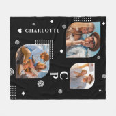 Monogram Naam 3 Foto Collage Trendy Modern Fleece Deken (Voorkant (Horizontaal))