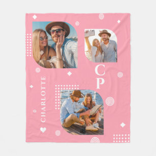 Monogram Naam 3 Foto Collage Trendy Modern Fleece Deken