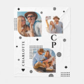 Monogram Naam 3 Foto Collage Trendy Modern Fleece Deken (Voorkant)