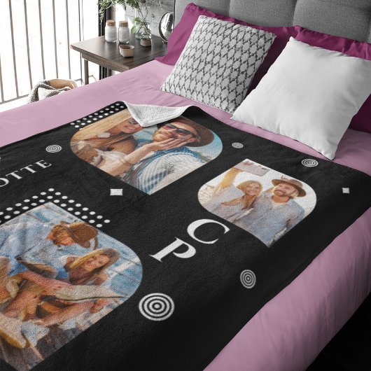 Monogram Naam 3 Foto Collage Trendy Modern Fleece Deken