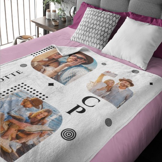 Monogram Naam 3 Foto Collage Trendy Modern Fleece Deken