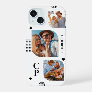 Monogram Naam 3 Foto Collage Trendy Modern iPhone 15 Case