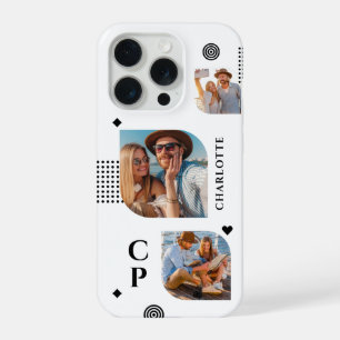 Monogram Naam 3 Foto Collage Trendy Modern iPhone 15 Pro Case