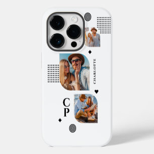 Monogram naam 3 foto collage trendy modern iPhone 14 plus hoesje