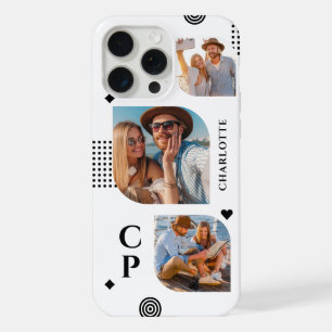 Monogram naam 3 foto collage trendy modern iPhone 15 pro max case