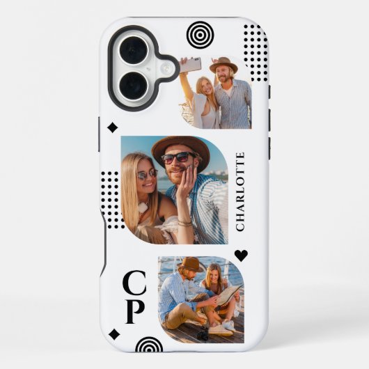 Monogram naam 3 foto collage trendy modern iPhone hoesje (Achterkant)