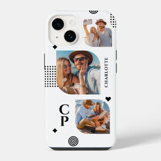 Monogram naam 3 foto collage trendy modern iPhone hoesje (Achterkant)