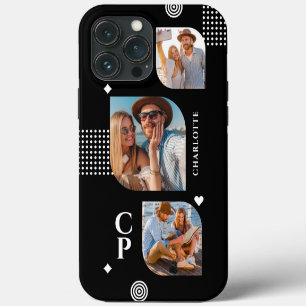 Monogram naam 3 foto collage trendy modern iPhone 13 pro max hoesje
