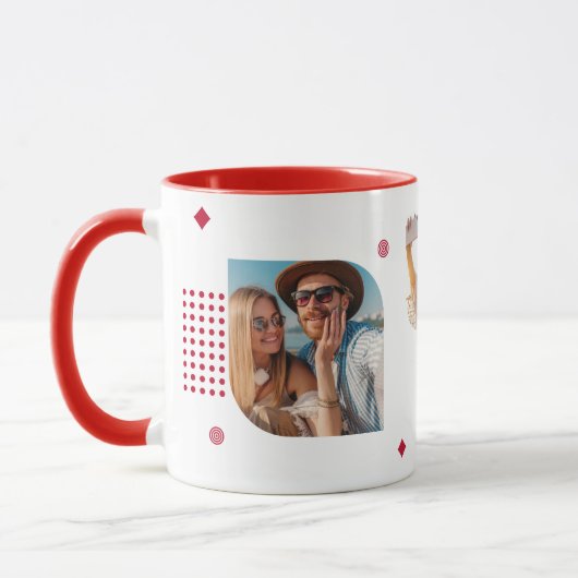 Monogram Naam 3 Foto Collage Trendy Modern Koffie Mok (Links)