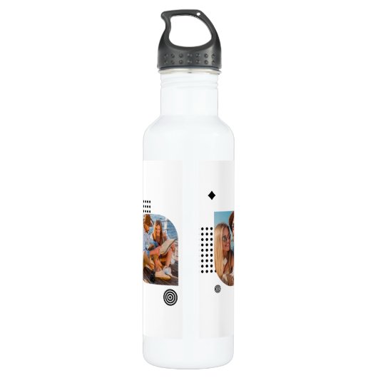 Monogram Naam 3 Foto Collage Trendy Modern Waterfles (Achterkant)