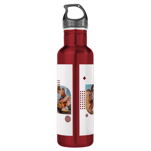 Monogram Naam 3 Foto Collage Trendy Modern Waterfles (Achterkant)