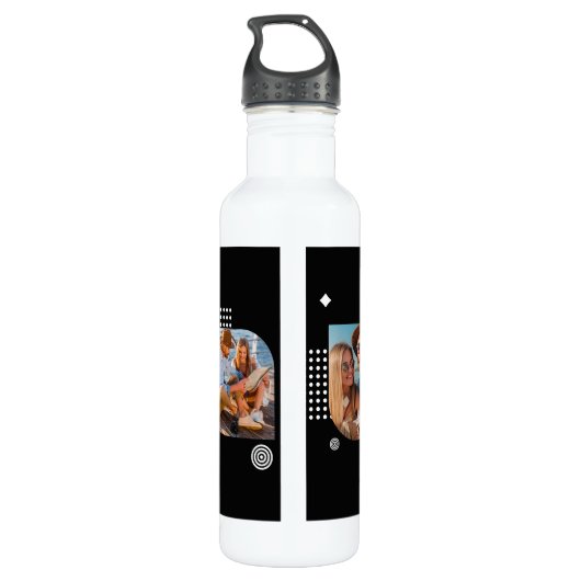 Monogram Naam 3 Foto Collage Trendy Modern Waterfles (Achterkant)