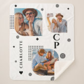 Monogram Naam 3 Foto Collage Trendy Sherpa Deken (Voorkant)