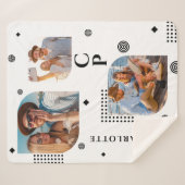 Monogram Naam 3 Foto Collage Trendy Sherpa Deken (Voorkant (horizontaal))