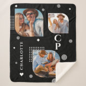 Monogram Naam 3 Foto Collage Trendy Sherpa Deken (Voorkant)