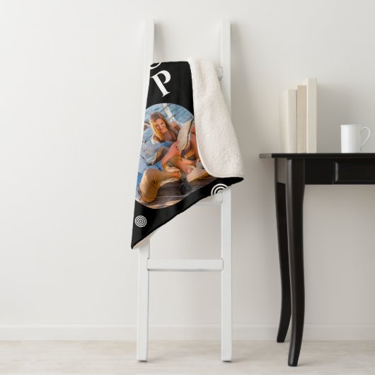 Monogram Naam 3 Foto Collage Trendy Sherpa Deken (In situ)