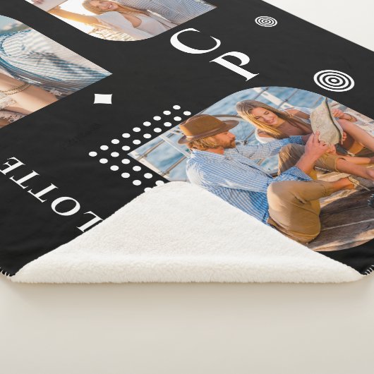 Monogram Naam 3 Foto Collage Trendy Sherpa Deken (3/4)