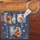 Monogram Naam 3 Foto Collage Trendy Sleutelhanger (Achterkant)