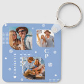 Monogram Naam 3 Foto Collage Trendy Sleutelhanger (Achterkant)