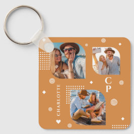 Monogram Naam 3 Foto Collage Trendy Sleutelhanger