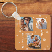 Monogram Naam 3 Foto Collage Trendy Sleutelhanger (Voorkant)