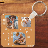 Monogram Naam 3 Foto Collage Trendy Sleutelhanger (Achterkant)