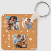Monogram Naam 3 Foto Collage Trendy Sleutelhanger (Achterkant)