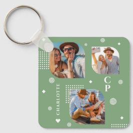 Monogram Naam 3 Foto Collage Trendy Sleutelhanger