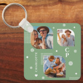 Monogram Naam 3 Foto Collage Trendy Sleutelhanger (Voorkant)