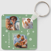 Monogram Naam 3 Foto Collage Trendy Sleutelhanger (Achterkant)