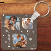 Monogram Naam 3 Foto Collage Trendy Sleutelhanger (Achterkant)