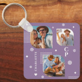 Monogram Naam 3 Foto Collage Trendy Sleutelhanger (Voorkant)
