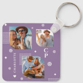 Monogram Naam 3 Foto Collage Trendy Sleutelhanger (Achterkant)