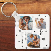 Monogram Naam 3 Foto Collage Trendy Sleutelhanger (Voorkant)