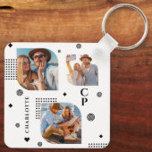 Monogram Naam 3 Foto Collage Trendy Sleutelhanger (Achterkant)
