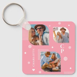 Monogram Naam 3 Foto Collage Trendy Sleutelhanger