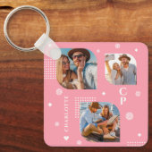 Monogram Naam 3 Foto Collage Trendy Sleutelhanger (Voorkant)