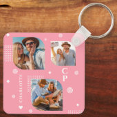Monogram Naam 3 Foto Collage Trendy Sleutelhanger (Achterkant)